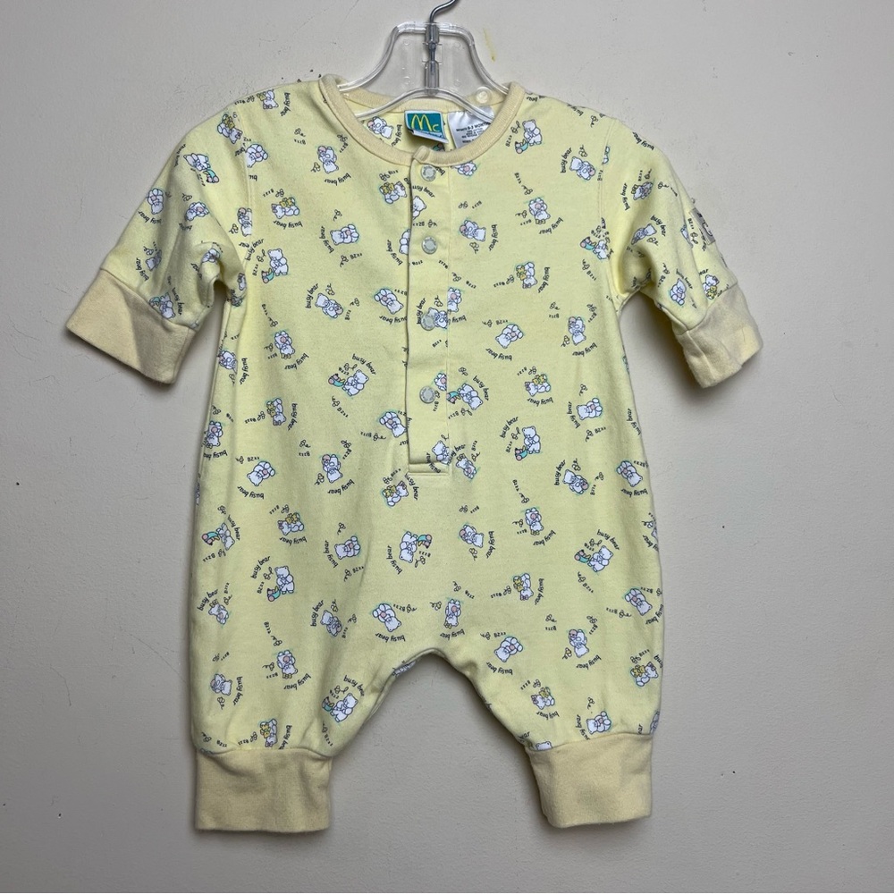 Vintage Kids Baby McKids Busy Bear Yellow Button Up Sleeper Romper Size 0-3 M